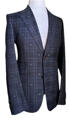 NWT $3900 Gucci Men Bee Check blue plaid pattern Suit Navy 40R US/50R Eu