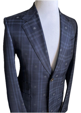 NWT $3900 Gucci Men Bee Check blue plaid pattern Suit Navy 40R US/50R Eu