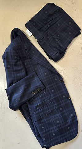 NWT $3900 Gucci Men Bee Check blue plaid pattern Suit Navy 40R US/50R Eu