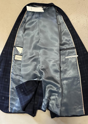 NWT $3900 Gucci Men Bee Check blue plaid pattern Suit Navy 40R US/50R Eu