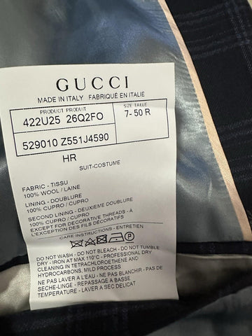 NWT $3900 Gucci Men Bee Check blue plaid pattern Suit Navy 40R US/50R Eu