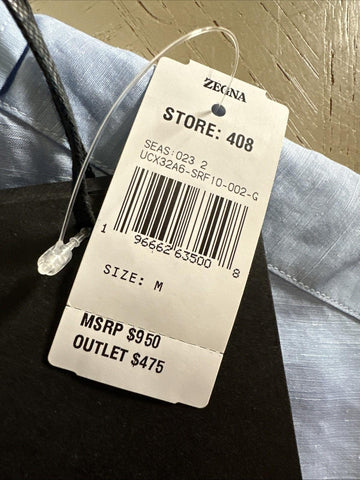 New $950 ZEGNA Men Linen Blend Button Down Shirt Blue Size M Italy