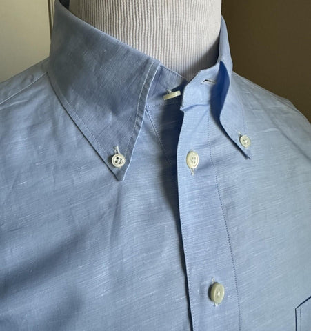 New $950 ZEGNA Men Linen Blend Button Down Shirt Blue Size XL Italy