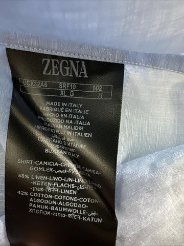 New $950 ZEGNA Men Linen Blend Button Down Shirt Blue Size XL Italy