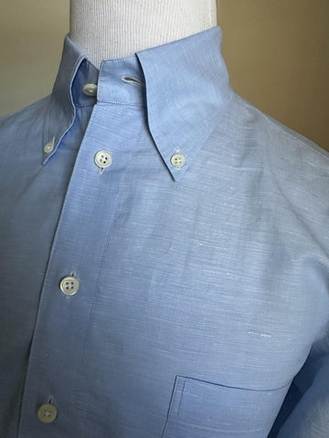 New $950 ZEGNA Men Linen Blend Button Down Shirt Blue Size XXL Italy