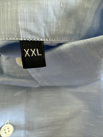 New $950 ZEGNA Men Linen Blend Button Down Shirt Blue Size XXL Italy