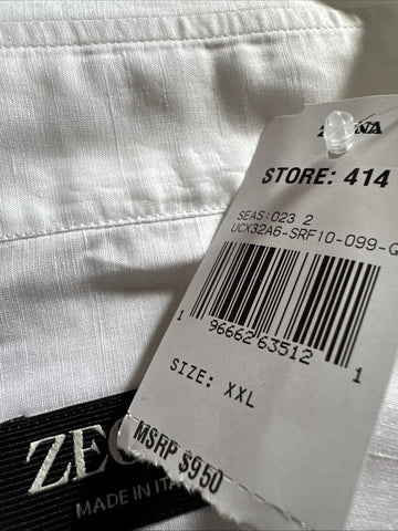New $950 ZEGNA Men Linen Blend Button Down Shirt White Size XXL Italy