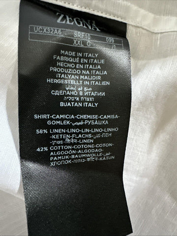 New $950 ZEGNA Men Linen Blend Button Down Shirt White Size XXL Italy
