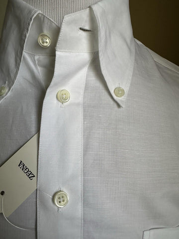 New $950 ZEGNA Men Linen Blend Button Down Shirt White Size XXL Italy