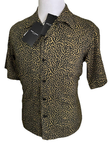 NWT $890 Saint Laurent Men Hawaii SL Print black leopard pattern Shirt Size L
