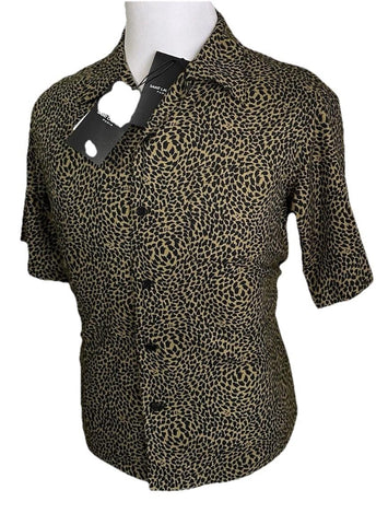 NWT $890 Saint Laurent Men Hawaii SL Print black leopard pattern Shirt Size L