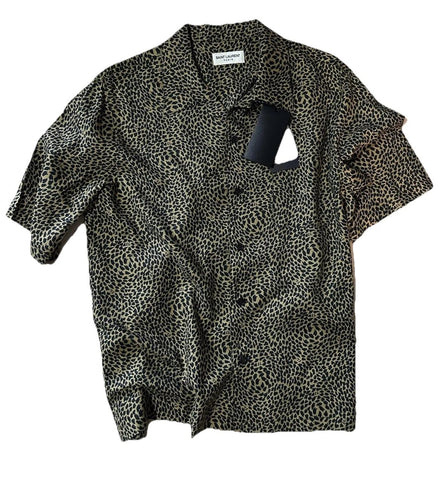 NWT $890 Saint Laurent Men Hawaii SL Print black leopard pattern Shirt Size L