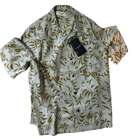 NWT $890 Saint Laurent Men Hawaii Shirt light beige/cream Size M