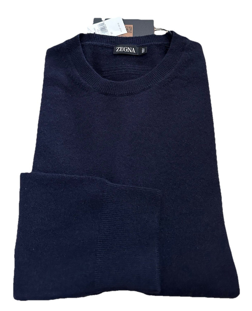 NWT ZEGNA Cashmere Long Sleeve Crewneck Sweater Navy 52 Eu/L