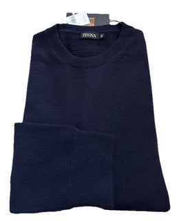 NWT ZEGNA Cashmere Long Sleeve Crewneck Sweater Navy 52 Eu/L