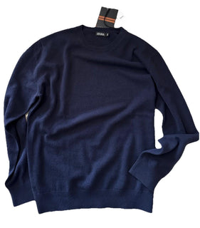 NWT ZEGNA Cashmere Long Sleeve Crewneck Sweater Navy 52 Eu/L