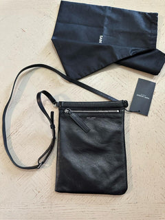 New Saint Laurent SID flat crossbody bag in antiqued lambskin Black 581697