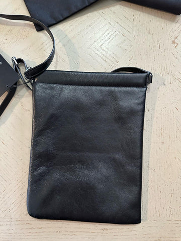 New Saint Laurent SID flat crossbody bag in antiqued lambskin Black 581697