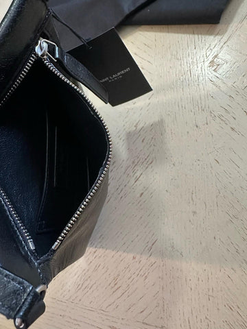 New Saint Laurent SID flat crossbody bag in antiqued lambskin Black 581697