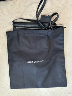 New Saint Laurent SID flat crossbody bag in antiqued lambskin Black 581697
