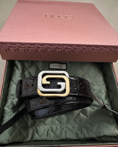 New $2250 Gucci Men Gucci Caiman Crocodile belt GG Buckle Black 80/32 715604
