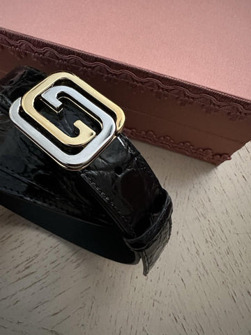 New $2250 Gucci Men Gucci Caiman Crocodile belt GG Buckle Black 80/32 715604