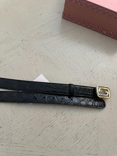 New $2250 Gucci Men Gucci Caiman Crocodile belt GG Buckle Black 80/32 715604