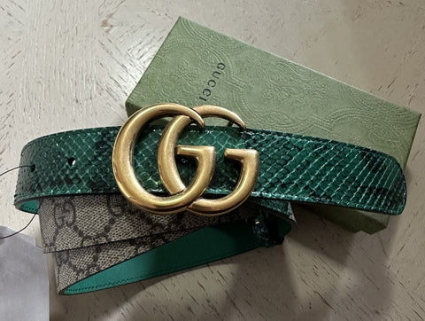 New $1450 Gucci Limited GG Python/Canvas Belt Green/Beige 110/44 414516