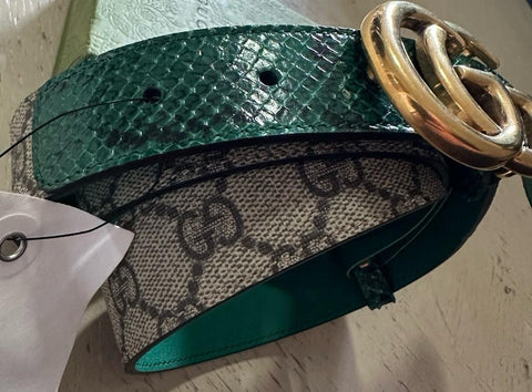 New $1450 Gucci Limited GG Python/Canvas Belt Green/Beige 110/44 414516