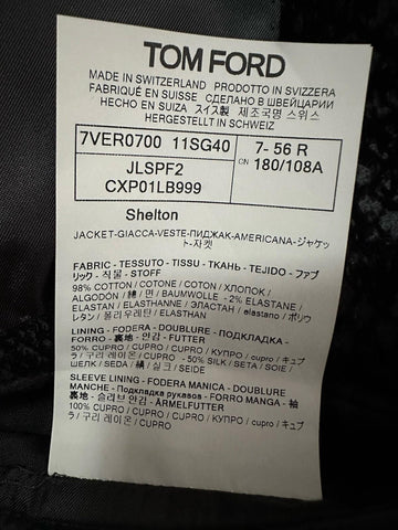 NWT $5650 TOM FORD Men Velvet Sport Coat Jacket Blazer Black 44 US/56 Eu Swit