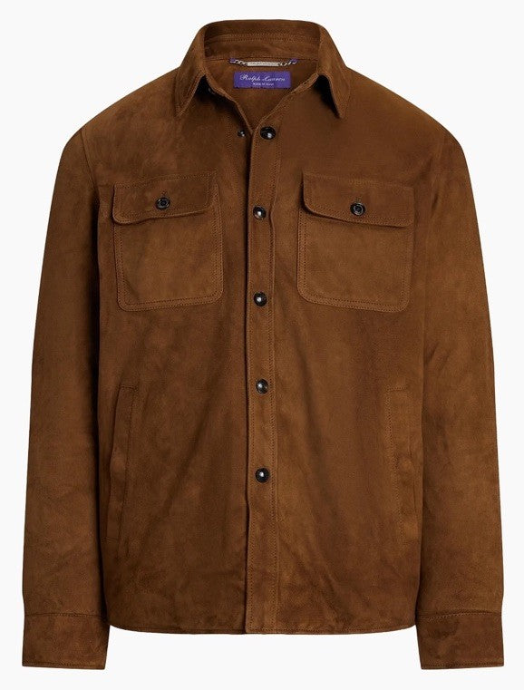Ralph Lauren Purple Label Suede Down Shirt Jacket Brown Size L New $3295