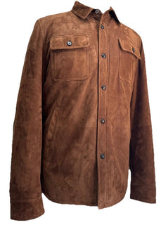 Ralph Lauren Purple Label Suede Down Shirt Jacket Brown Size L New $3295
