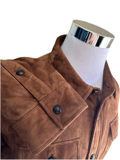 Ralph Lauren Purple Label Suede Down Shirt Jacket Brown Size L New $3295