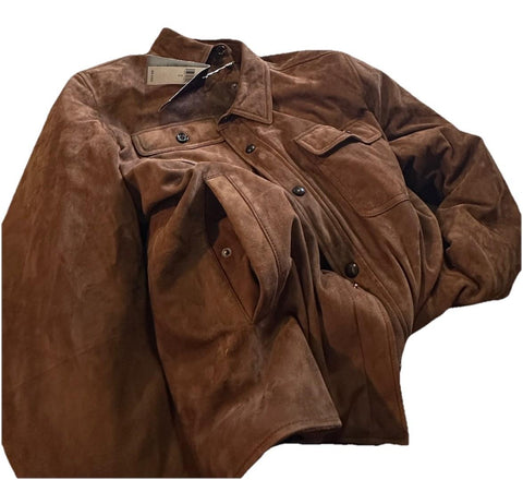 Ralph Lauren Purple Label Suede Down Shirt Jacket Brown New $3295