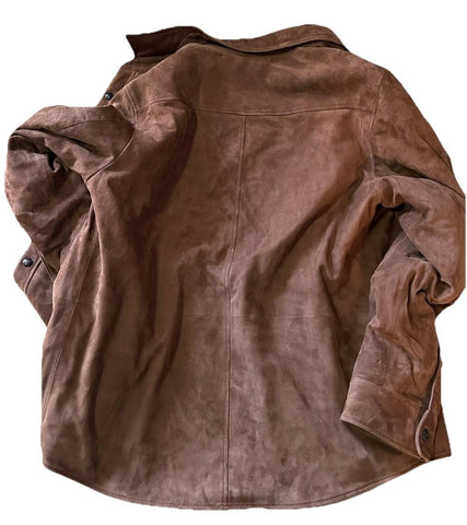 Ralph Lauren Purple Label Suede Down Shirt Jacket Brown New $3295