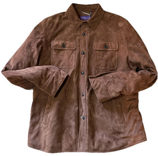 Ralph Lauren Purple Label Suede Down Shirt Jacket Brown Size L New $3295