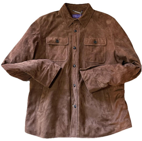 Ralph Lauren Purple Label Suede Down Shirt Jacket Brown New $3295