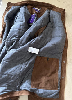 Ralph Lauren Purple Label Suede Down Shirt Jacket Brown Size L New $3295