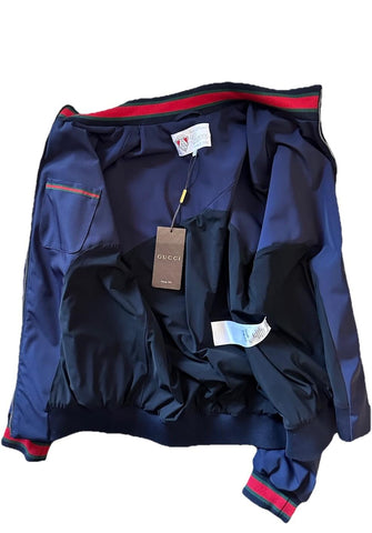 New $2580 Gucci Men Iconic Bomber Jacket Coat DK Blue 48 Eu/M 343935