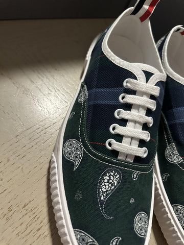 NIB Thom Browne Men Plaid Paisley Canvas Sneakers Blue/Green 11 US/44 EU