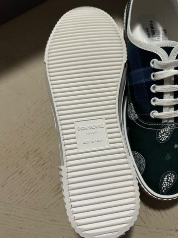NIB Thom Browne Men Plaid Paisley Canvas Sneakers Blue/Green 11 US/44 EU