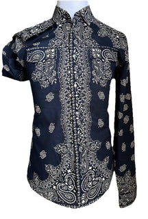 Gucci Men’s Western Iconic Slim Fit Shirt Blue 42/16.5 Italy