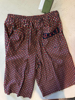 NWT $1280 Gucci Men Drawstring Gucci Print Short Pants Blue/Red/Mul 30 US/46 Eu
