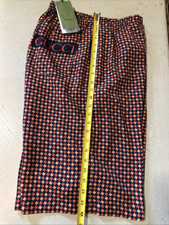 NWT $1280 Gucci Men Drawstring Gucci Print Short Pants Blue/Red/Mul 30 US/46 Eu