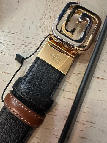 New Gucci Men Leather Reversible belt GG Buckle Black/Brown 75/30 715603
