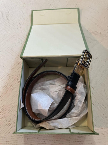 New Gucci Men Leather Reversible belt GG Buckle Black/Brown 75/30 715603