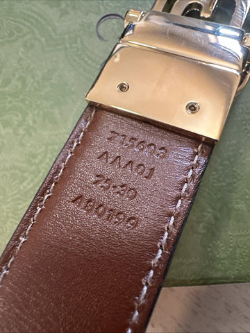 New Gucci Men Leather Reversible belt GG Buckle Black/Brown 75/30 715603