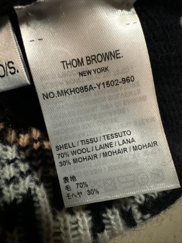 New Thom Browne Patterned Wool-Mohair Beanie NAVY WHTE RED One Size Italy