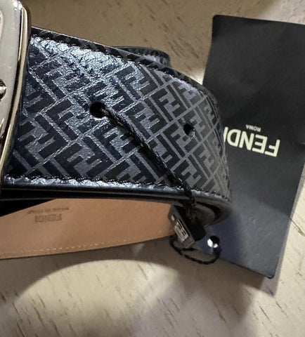 New $590 Fendi Men FF Logo Leather Belt Gray/Black 90/36