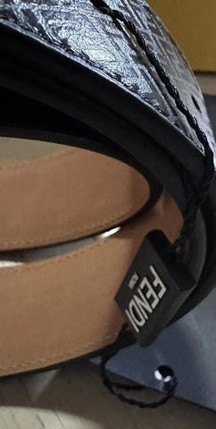 New $590 Fendi Men FF Logo Leather Belt Gray/Black 90/36